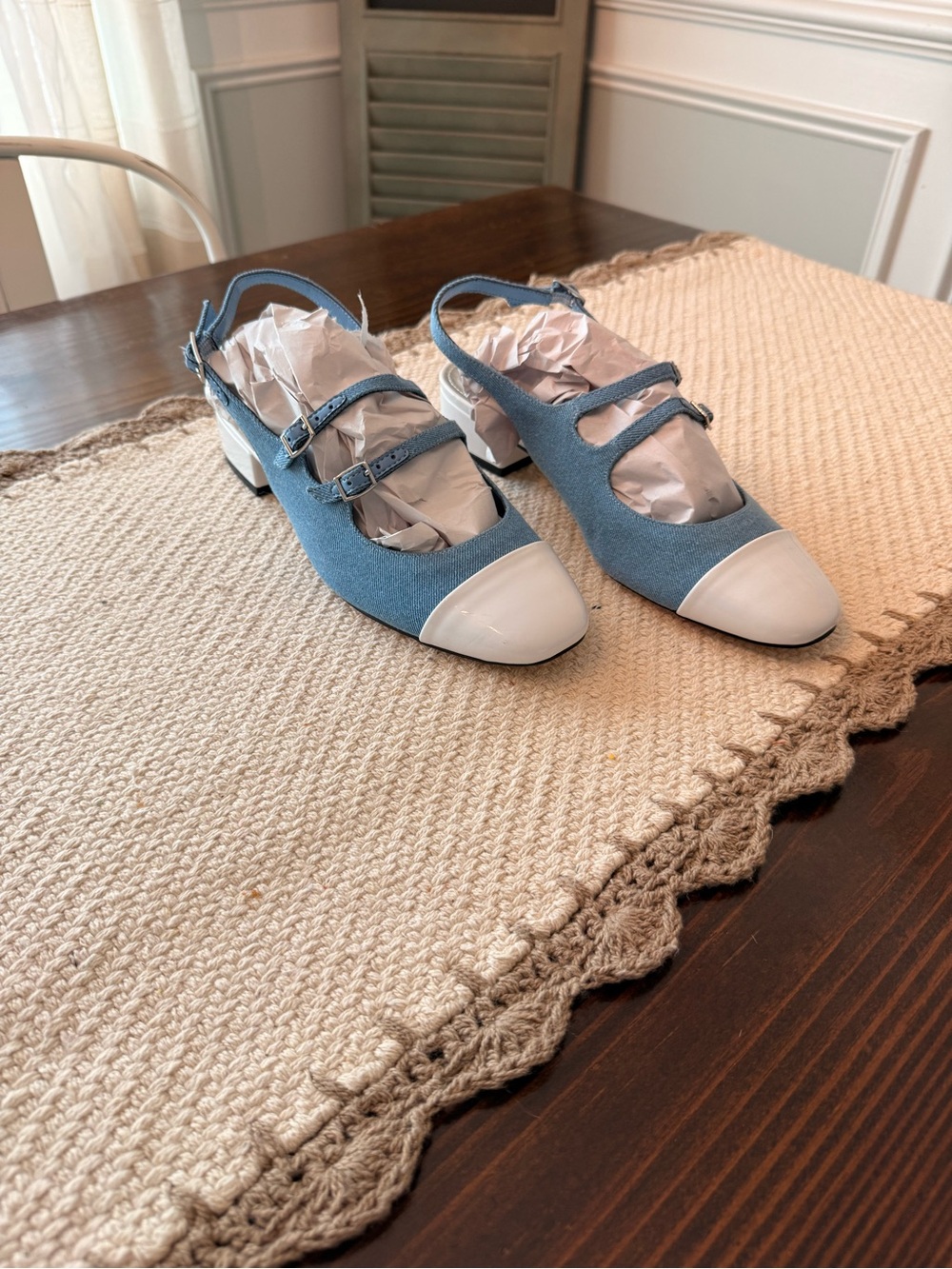 Nine West Roslin Mary Jane Slingback Pumps in Denim/White Sz 9 M - Picture 2 of 9